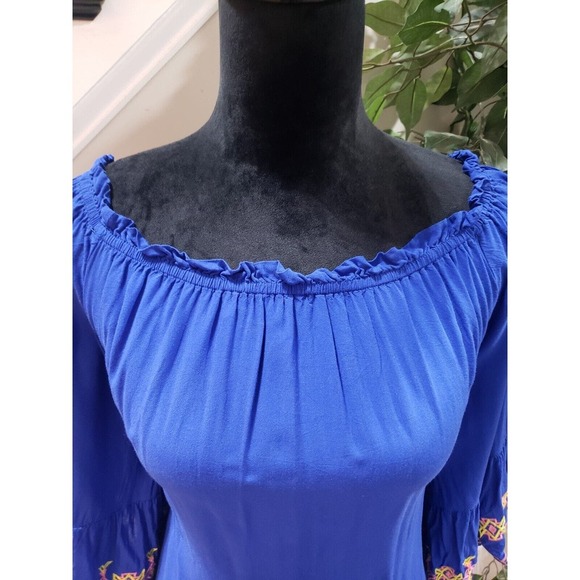 Umgee Women Blue Solid Polyester Scoop-Neck Long Sleeve Knee Length Dress Size S - Picture 2 of 12